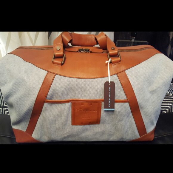 NWT "Peter Millar" Weekender/Duffle Bag - Canvas w/ Leather Accents - Picture 1 of 5
